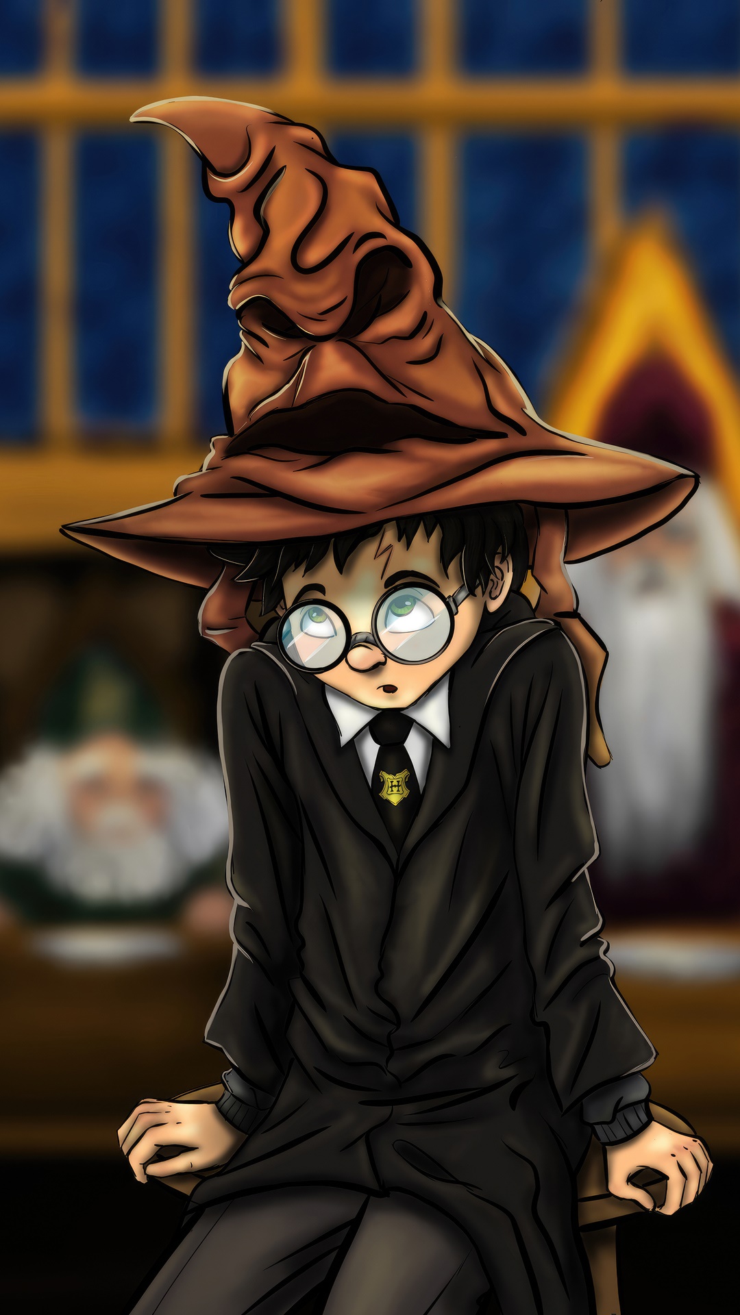 Harry Potter wearing the Sorting Hat HD Phone Wallpaper