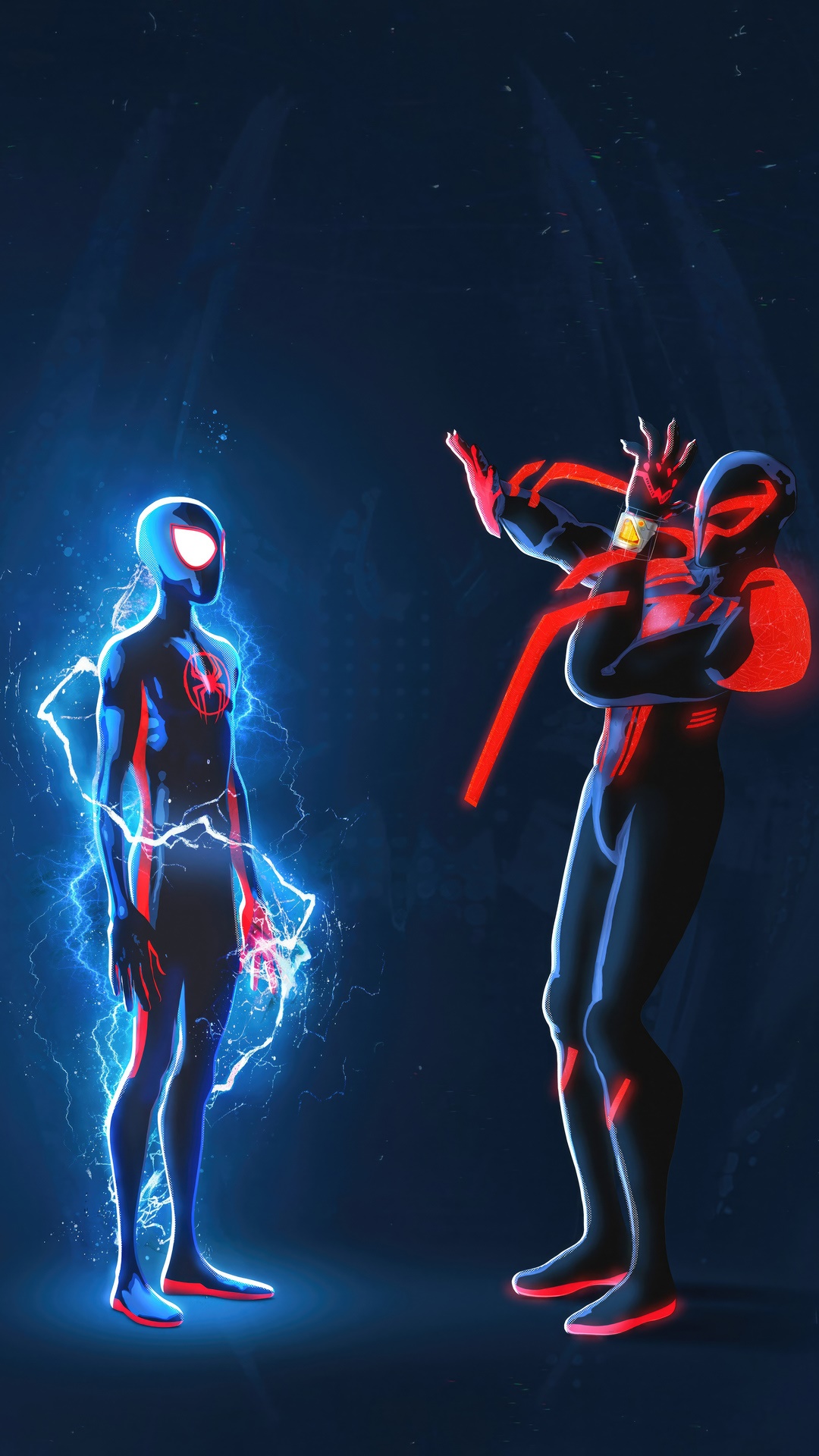 Miles Morales and Spider-Man 2099 confrontation HD Phone Wallpaper