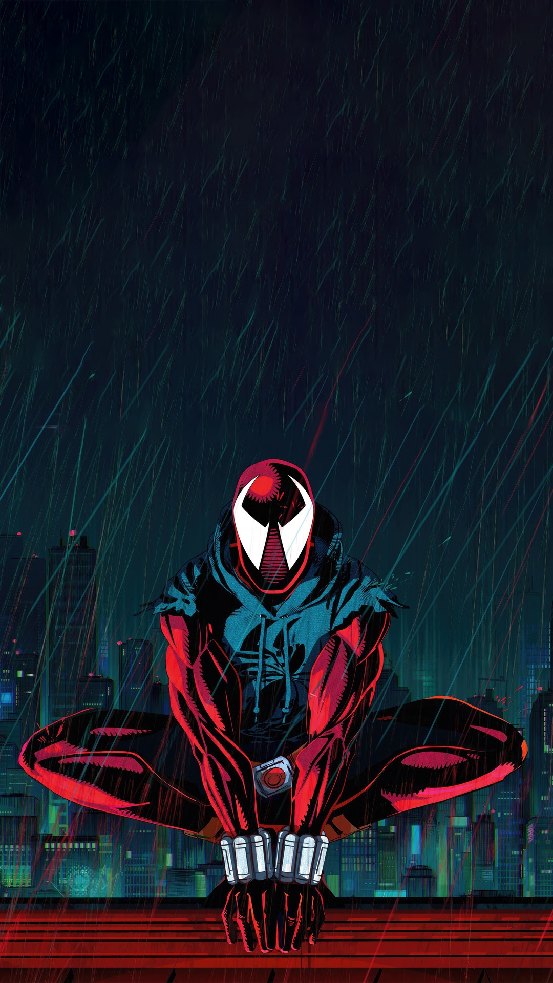 Scarlet Spider crouching in the rain HD Phone Wallpaper