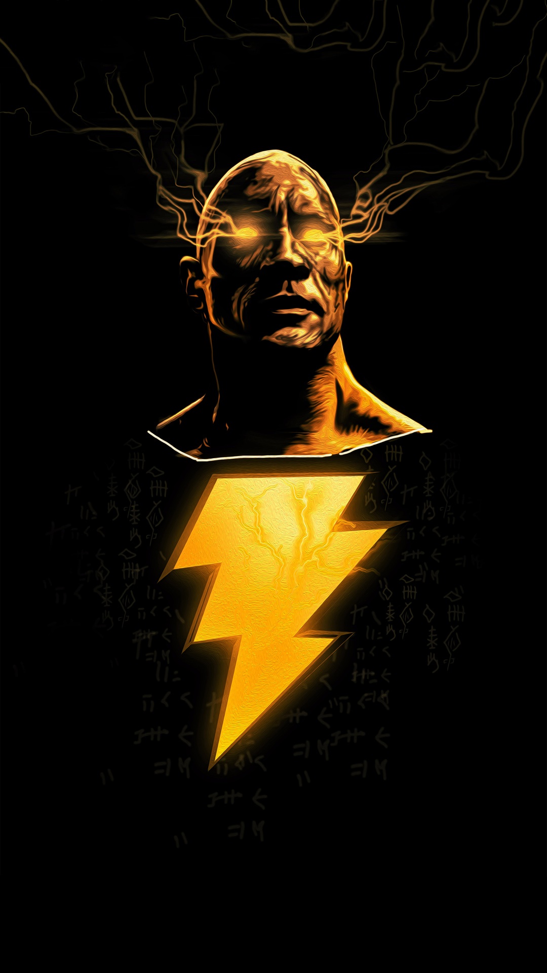 Black Adam with glowing eyes and lightning HD Phone Wallpaper