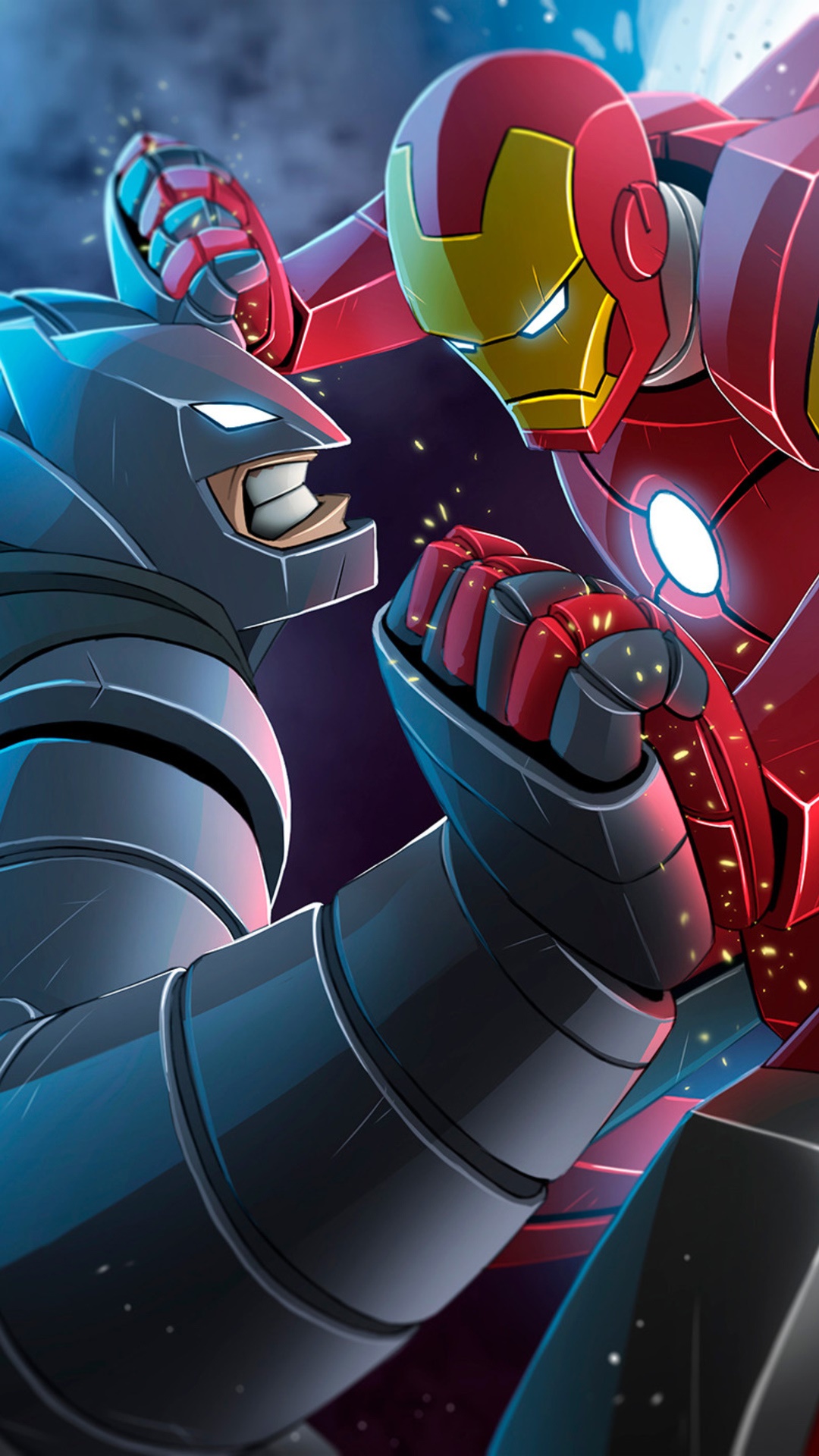 Iron Man and Rhino fighting in artwork HD Phone Wallpaper