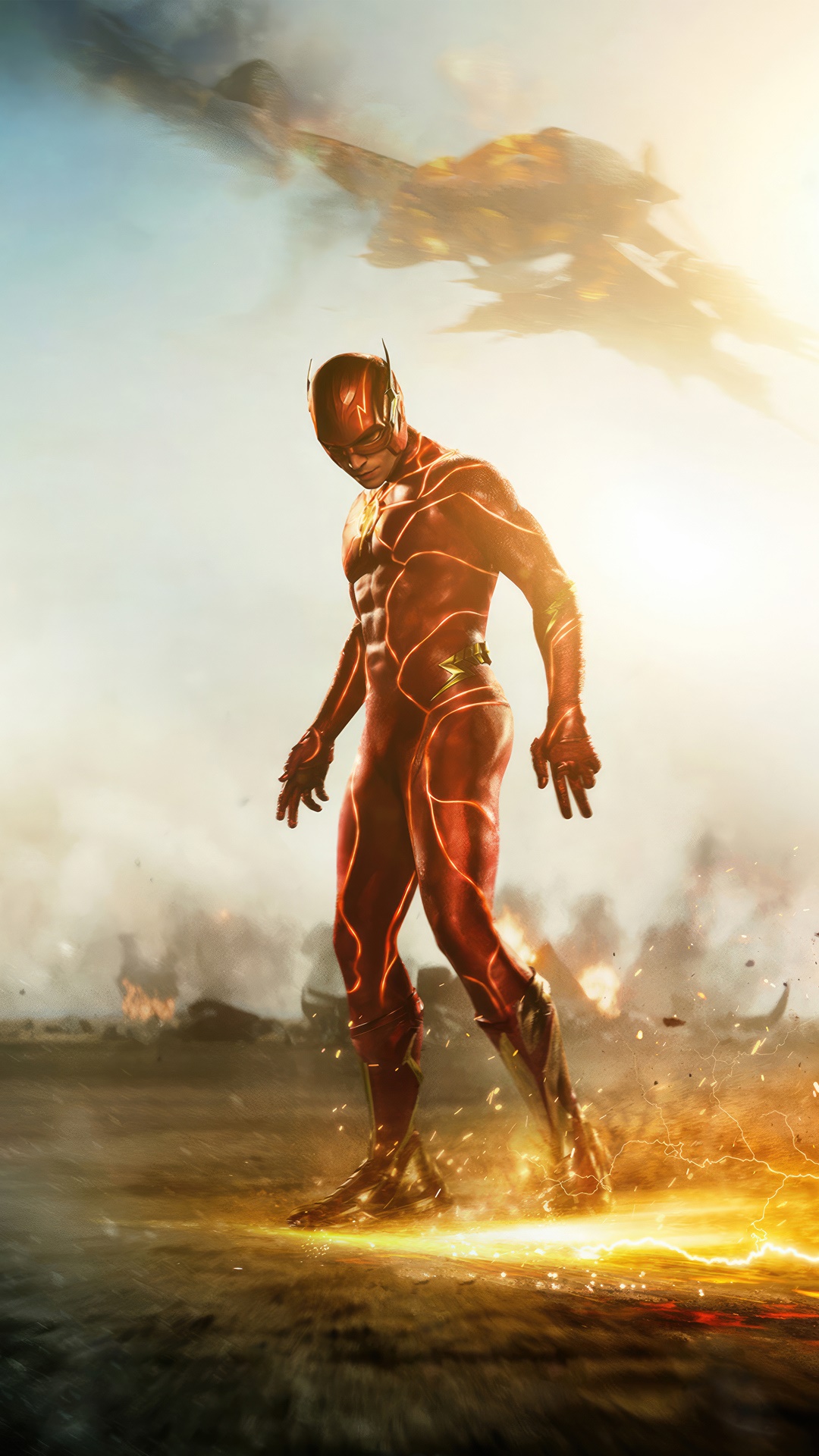 The Flash in a Red Suit with Lightning Effects HD Phone Wallpaper
