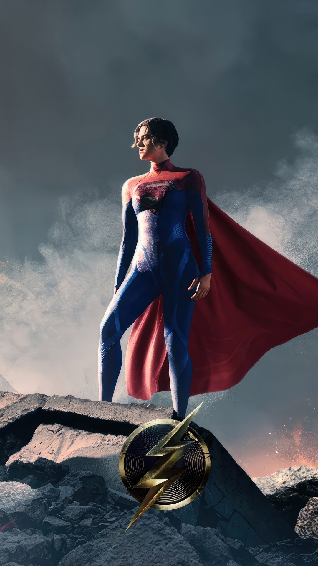 Supergirl and The Flash logo from The Flash movie HD Phone Wallpaper