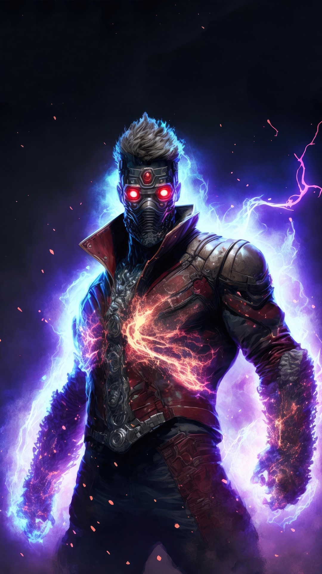 Star Lord surrounded by purple and blue energy HD Phone Wallpaper