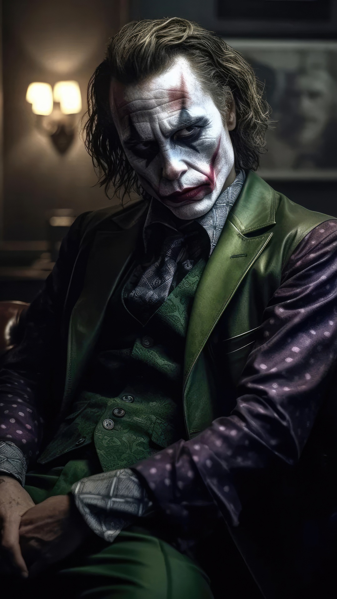 Joker artwork with makeup and suit HD Phone Wallpaper