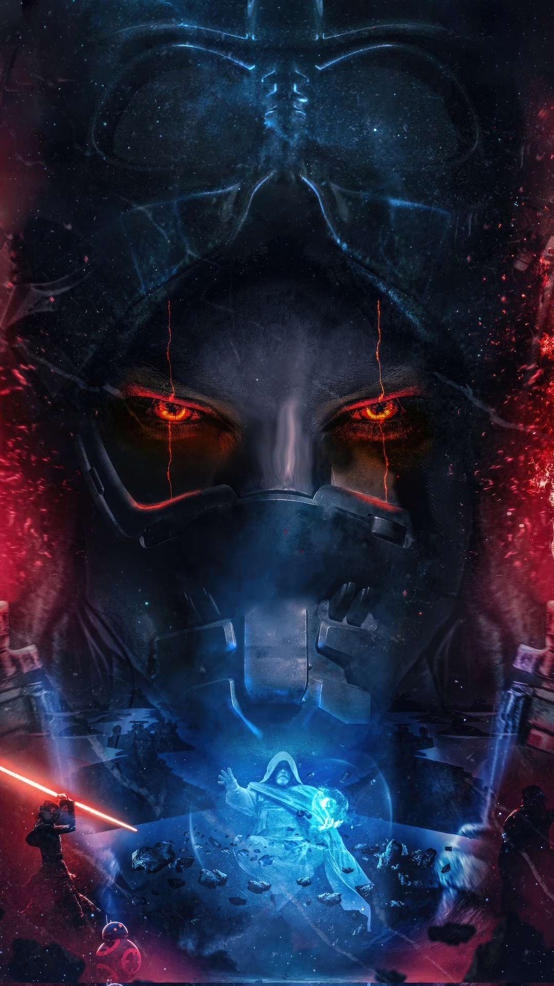 Star Wars Artwork: Kylo Ren and Rey's Force Duel HD Phone Wallpaper