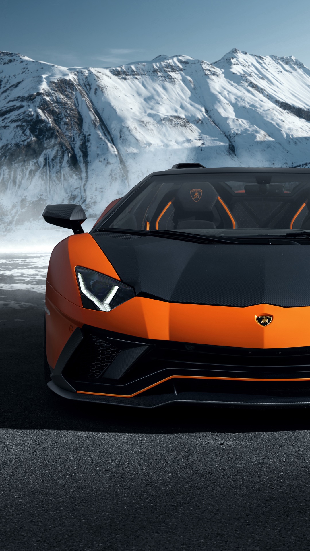 Lamborghini Aventador in Snowy Mountains HD Phone Wallpaper