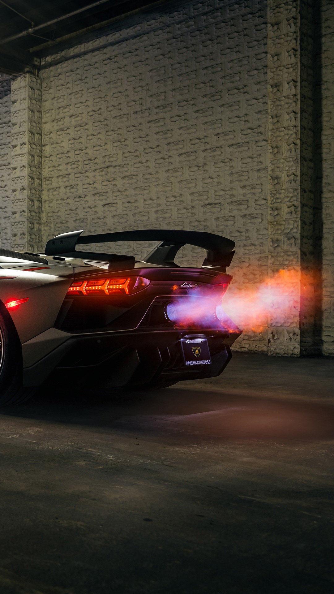 Lamborghini Aventador SVJ exhaust flames HD Phone Wallpaper