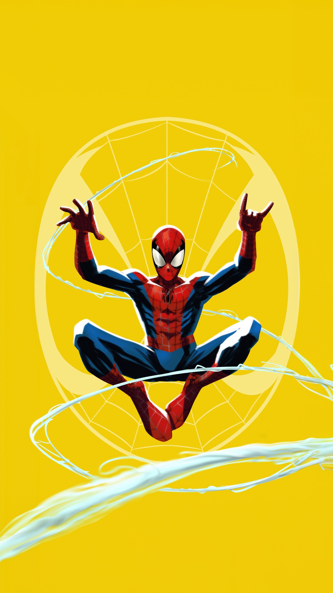 Spider-Man in Action with Web HD Phone Wallpaper