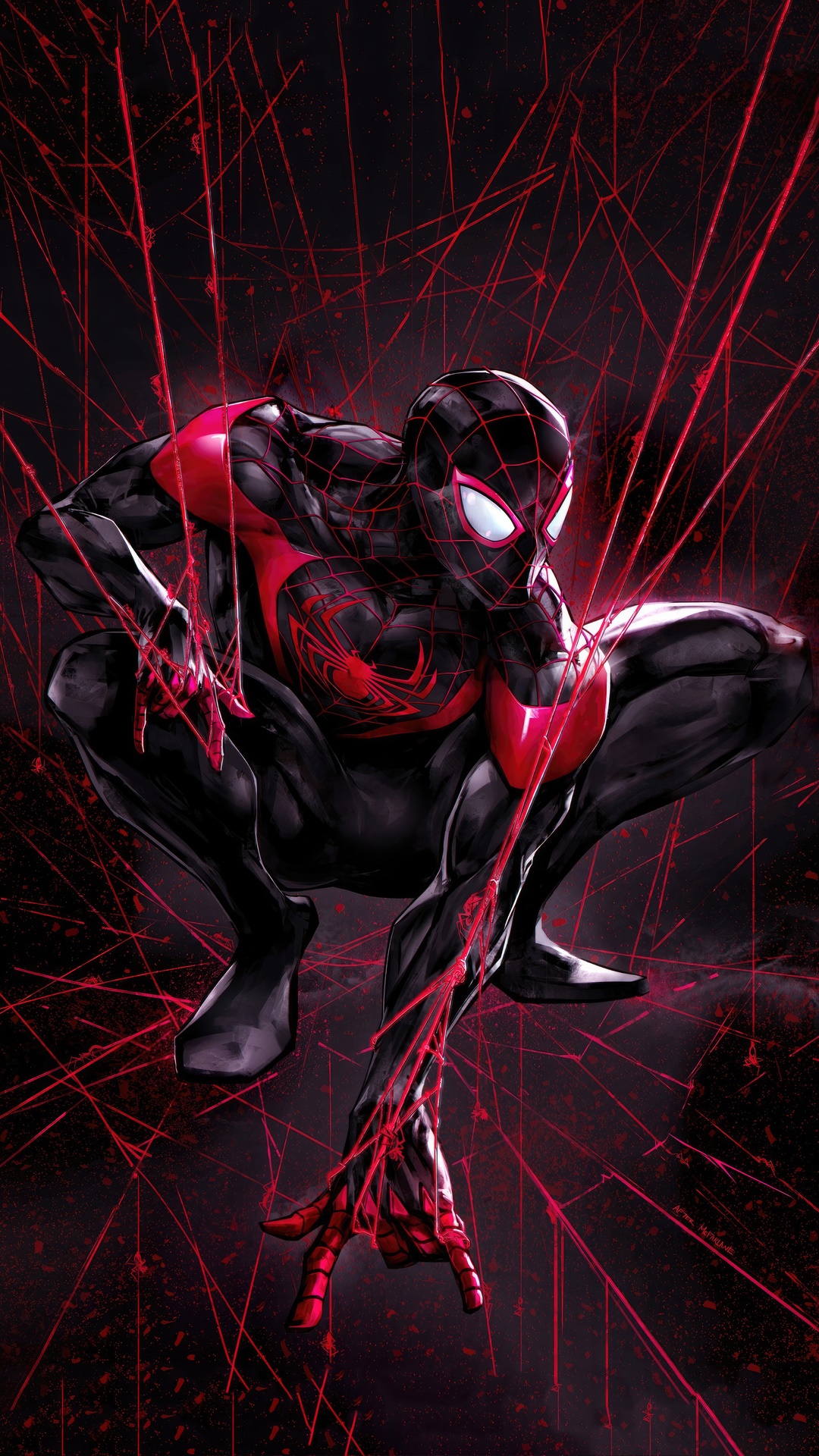 Miles Morales Spider-Man in Red and Black Suit HD Phone Wallpaper