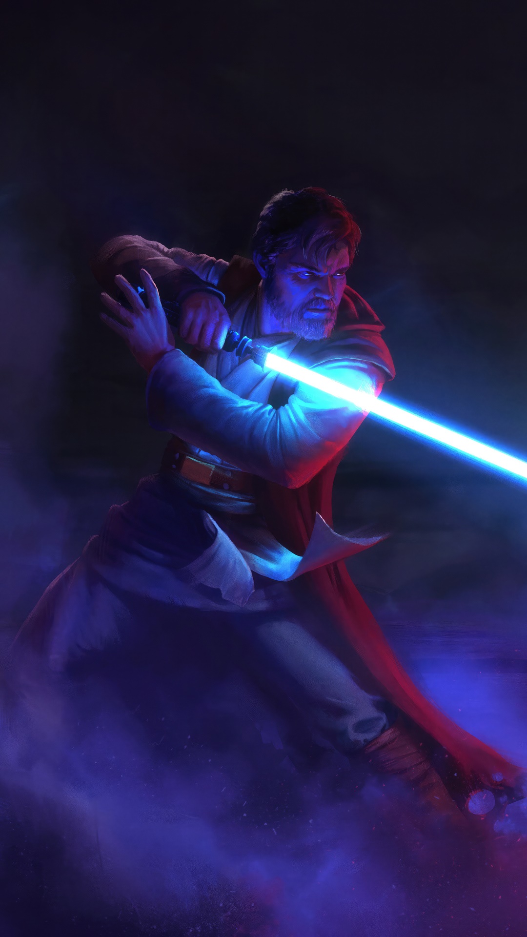 Obi-Wan Kenobi with Blue Lightsaber Artwork HD Phone Wallpaper