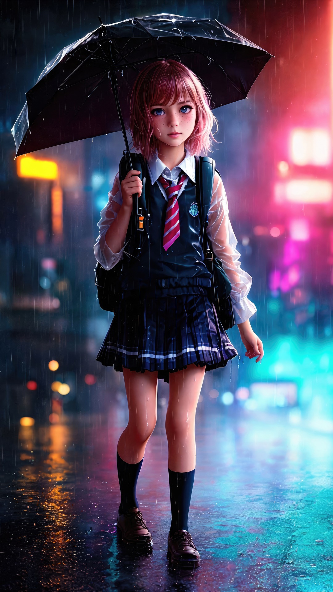 Girl with umbrella in the rain HD Phone Wallpaper