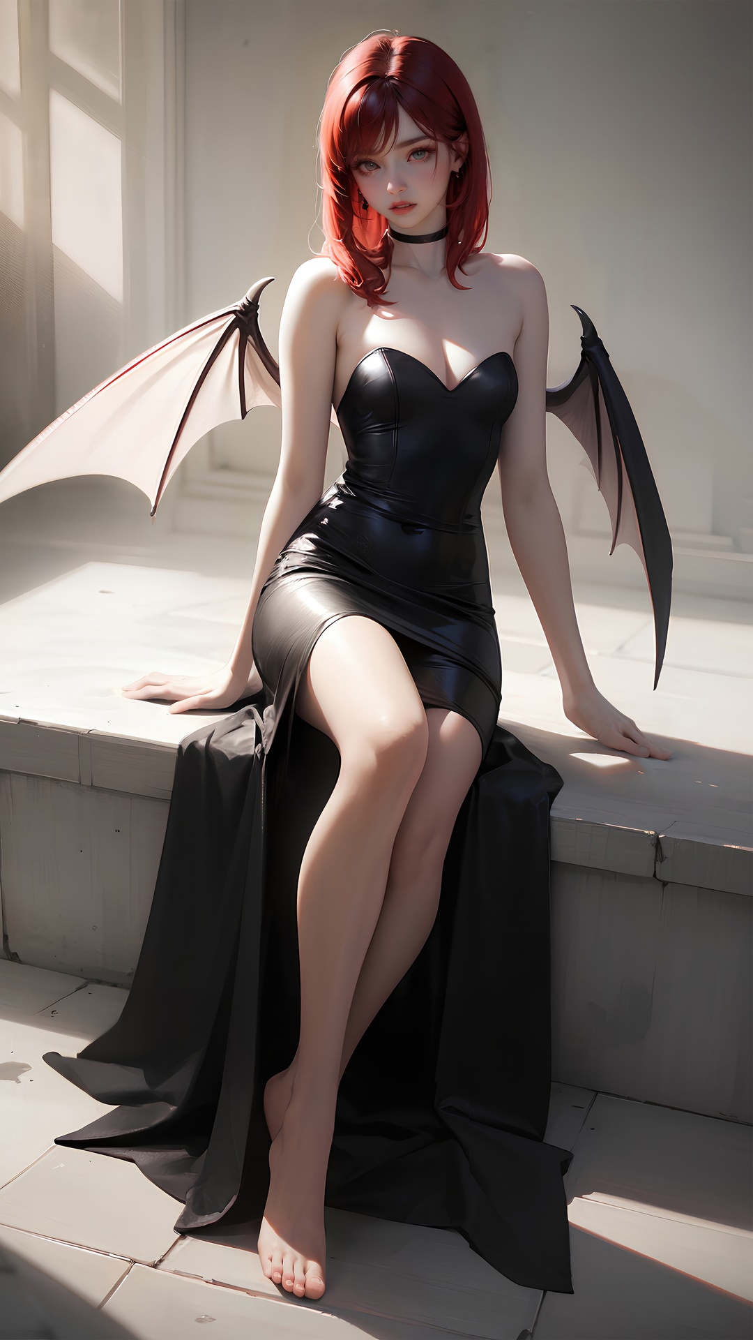 Fantasy girl with bat wings in a black dress HD Phone Wallpaper