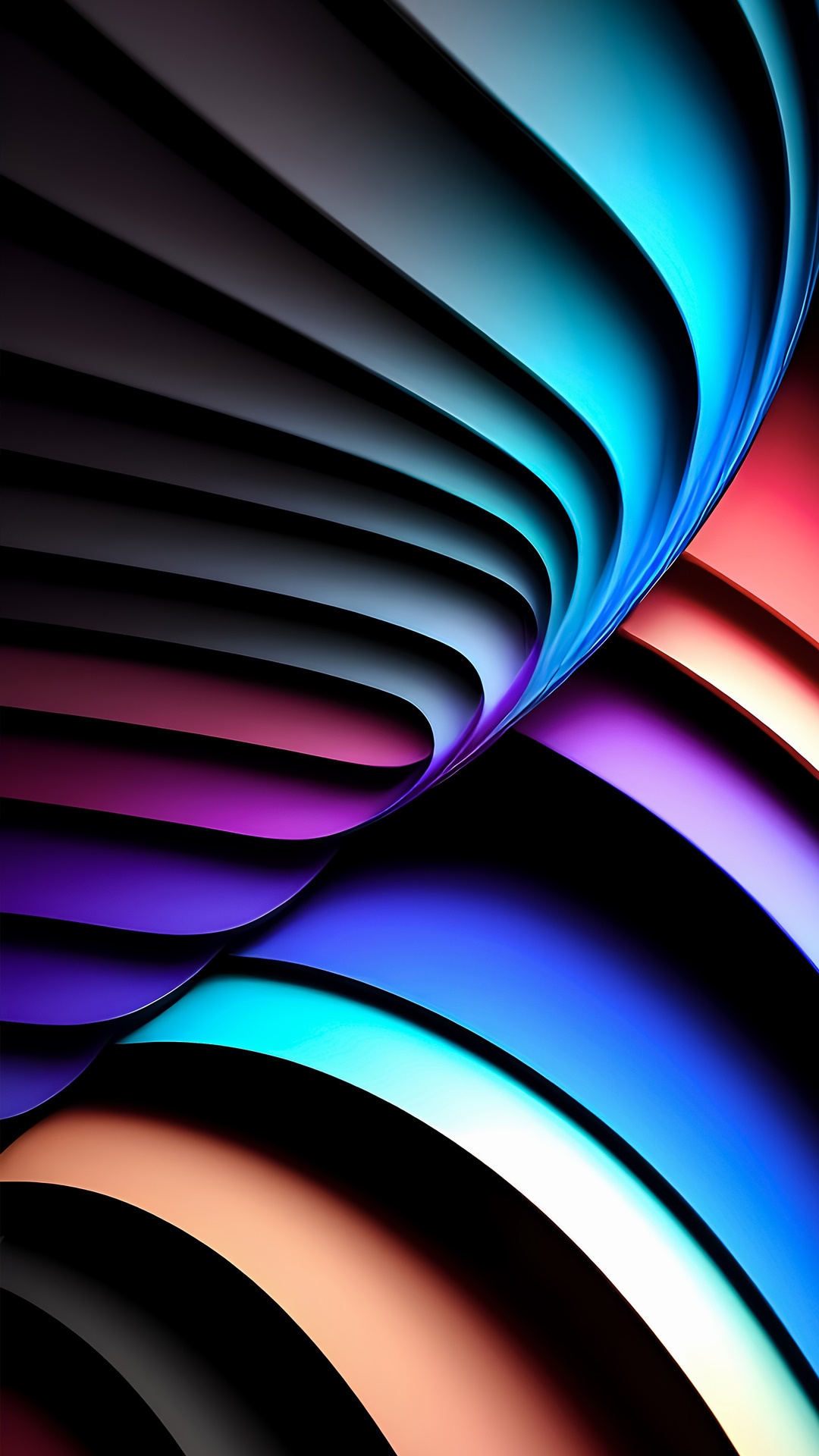 Abstract digital art with flowing colorful ribbons HD Phone Wallpaper