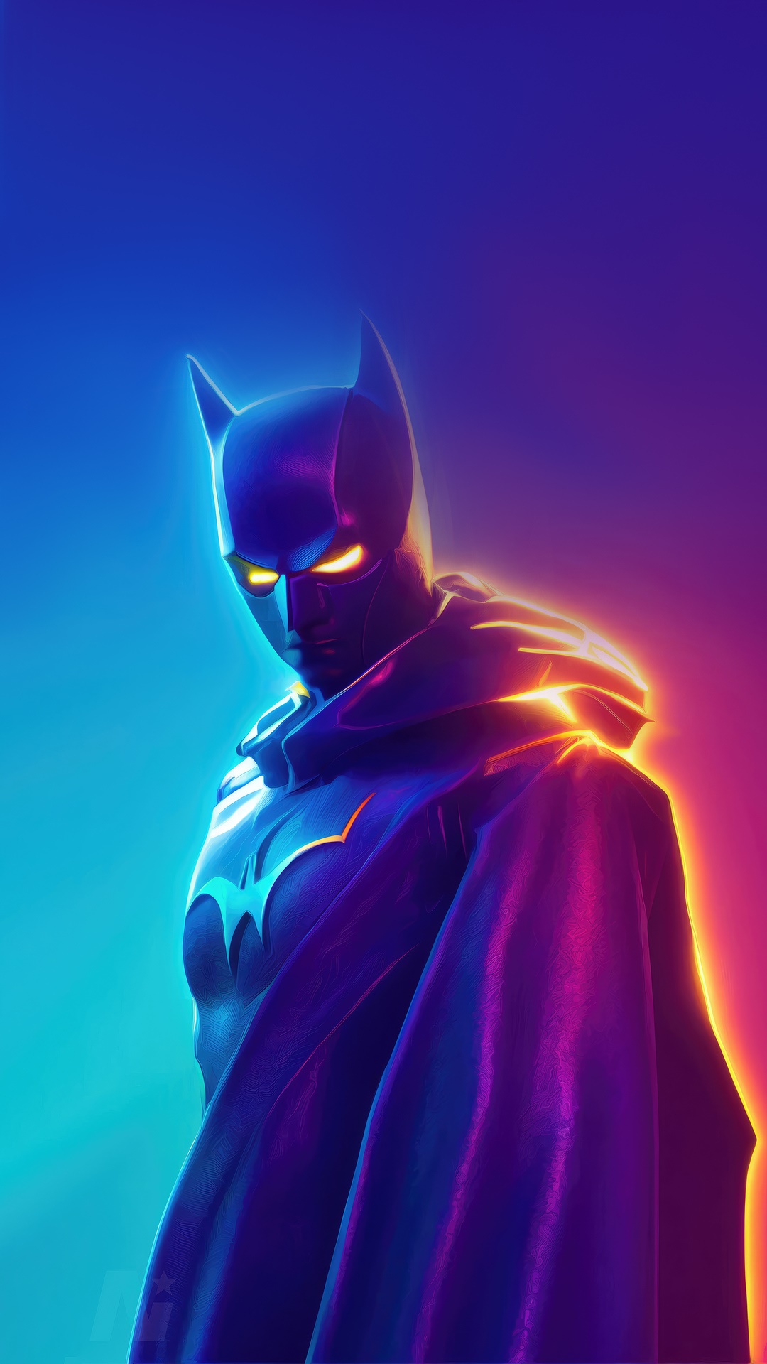 Batman Artwork with Neon Lighting HD Phone Wallpaper