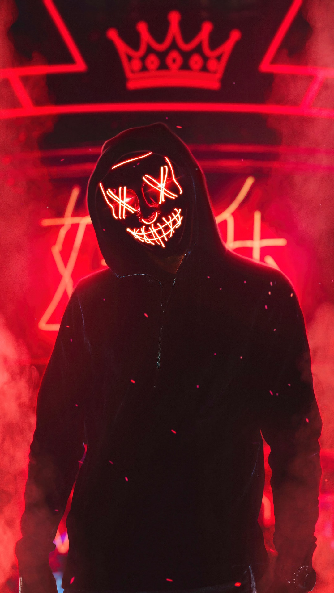 Person in a hoodie wearing a glowing mask HD Phone Wallpaper