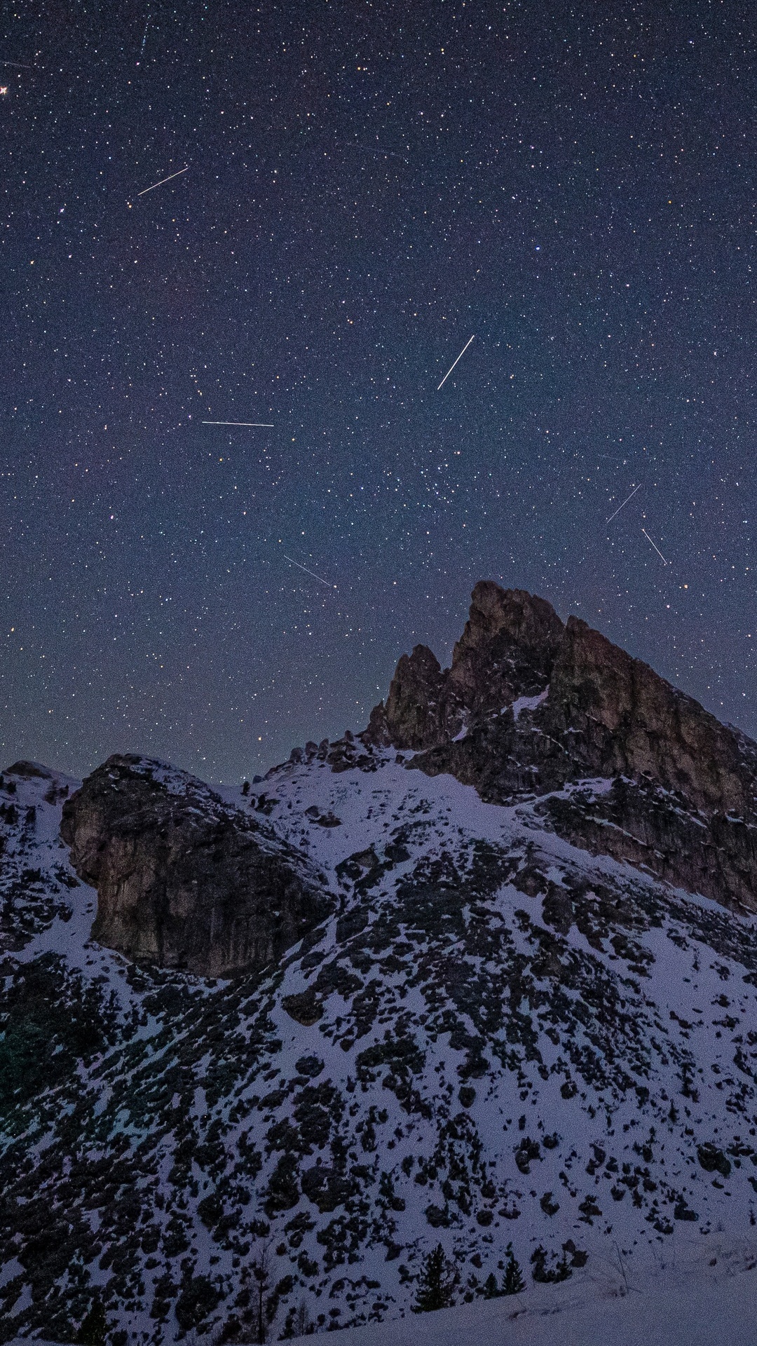 Starry night sky over snow-covered mountains HD Phone Wallpaper
