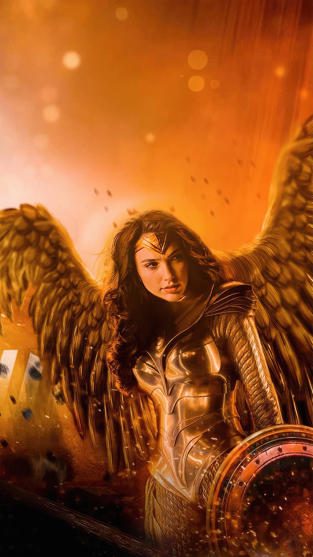 Wonder Woman with Golden Wings and Shield HD Phone Wallpaper