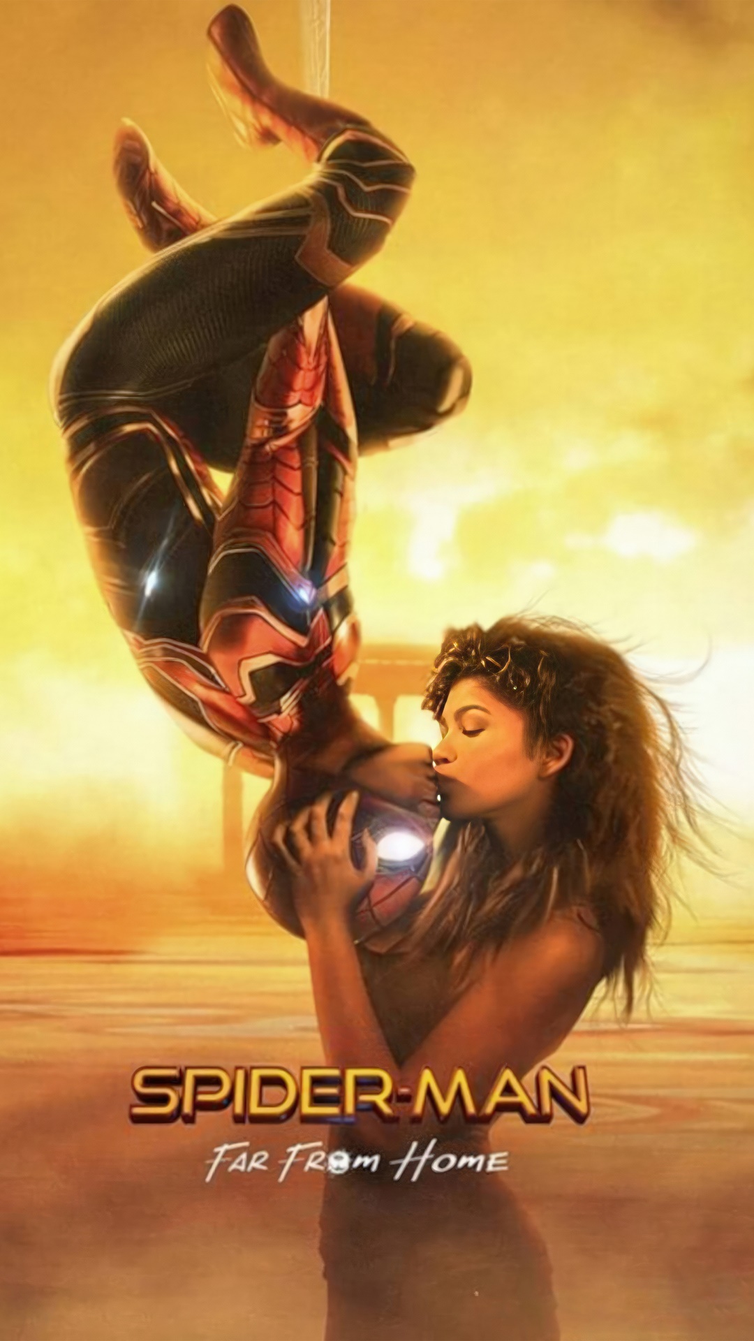 Spider-Man Far From Home Poster with Zendaya and Tom Holland HD Phone Wallpaper