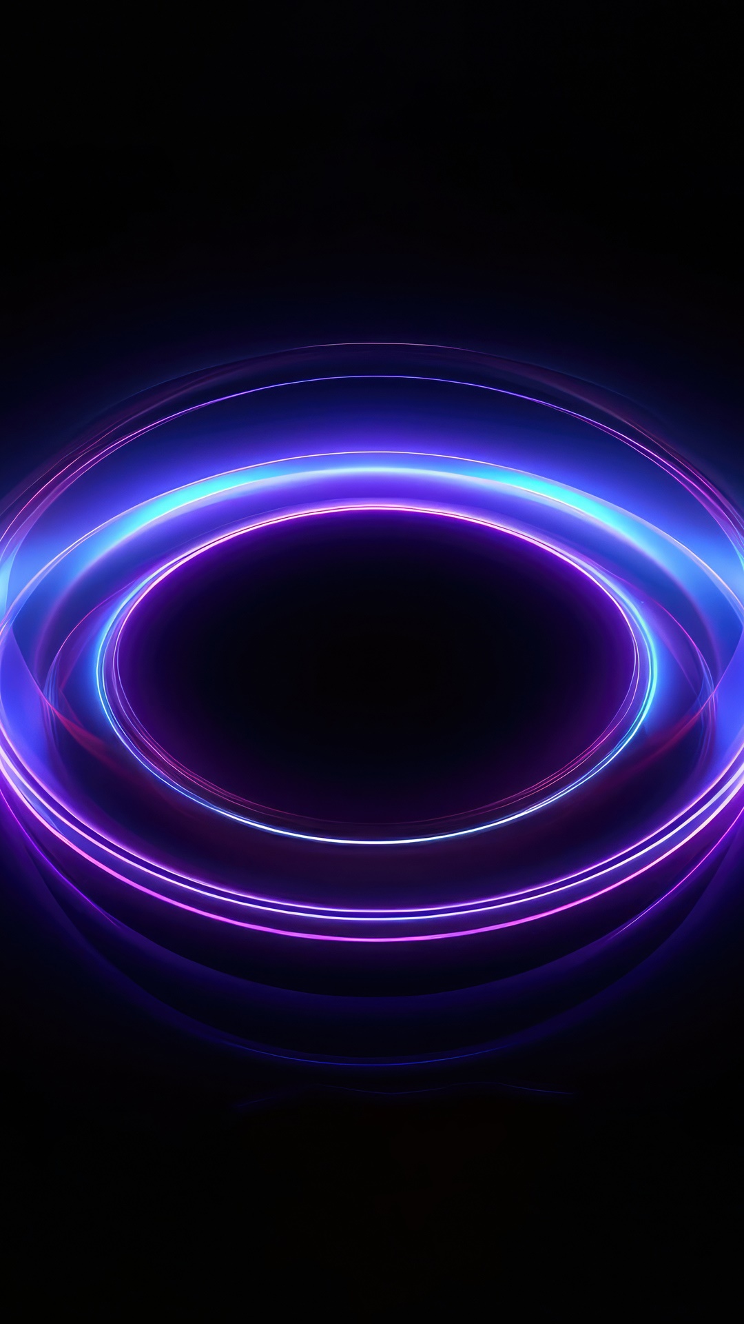 Abstract dark background with purple and blue neon rings HD Phone Wallpaper