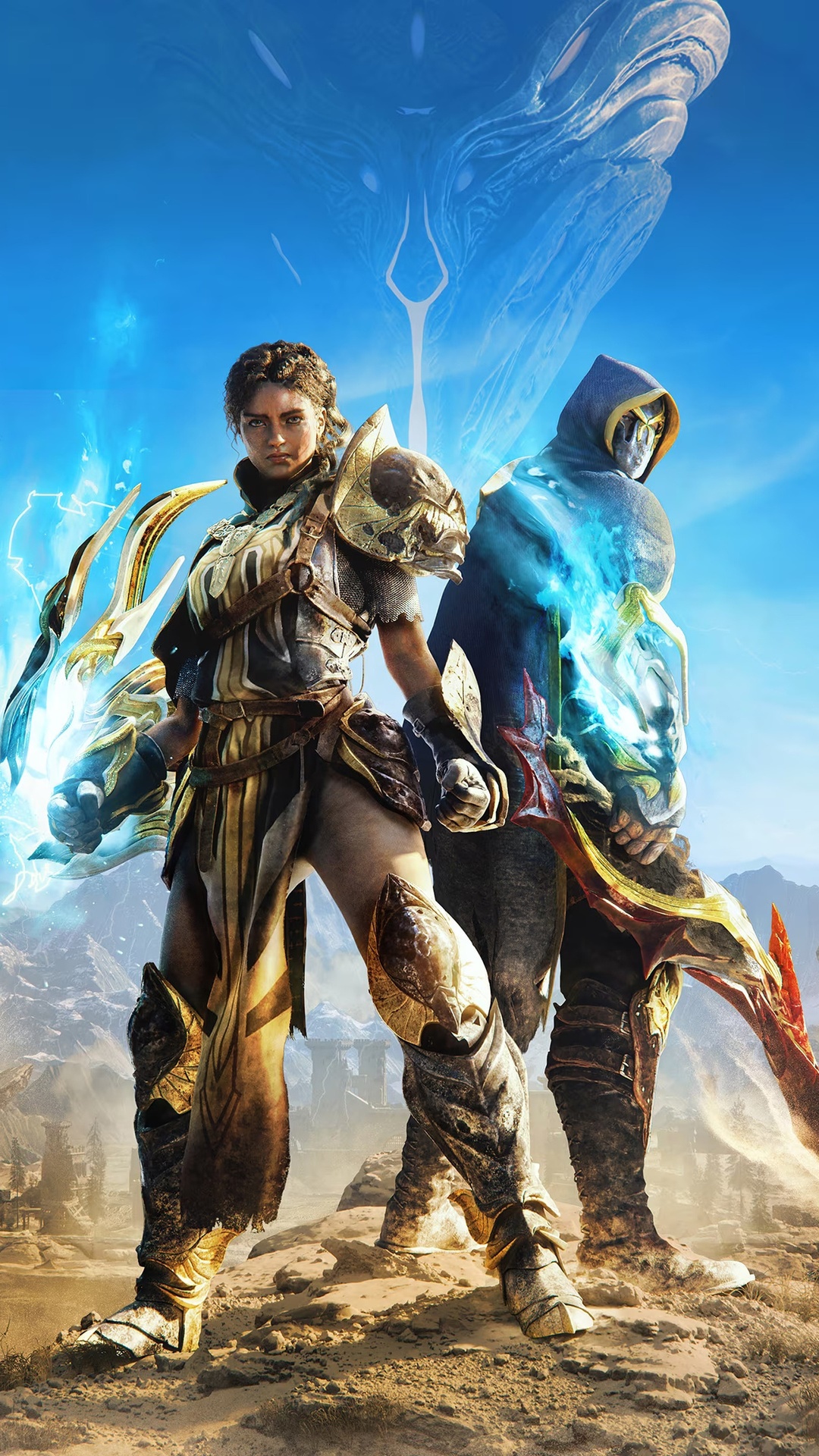 Atlas Fallen: Two warriors stand in a desert landscape HD Phone Wallpaper
