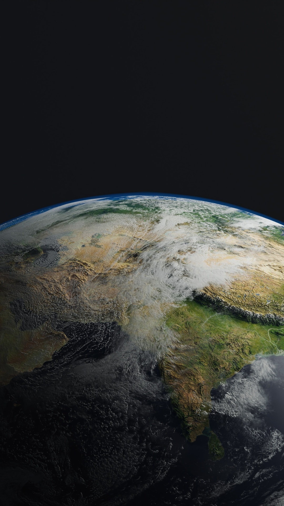 Earth from space showing Asia and clouds HD Phone Wallpaper