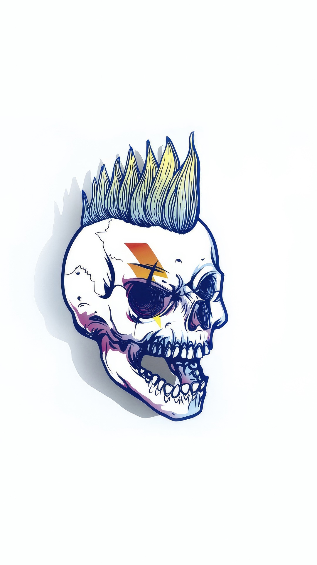 Skull with Mohawk and Lightning Bolt HD Phone Wallpaper