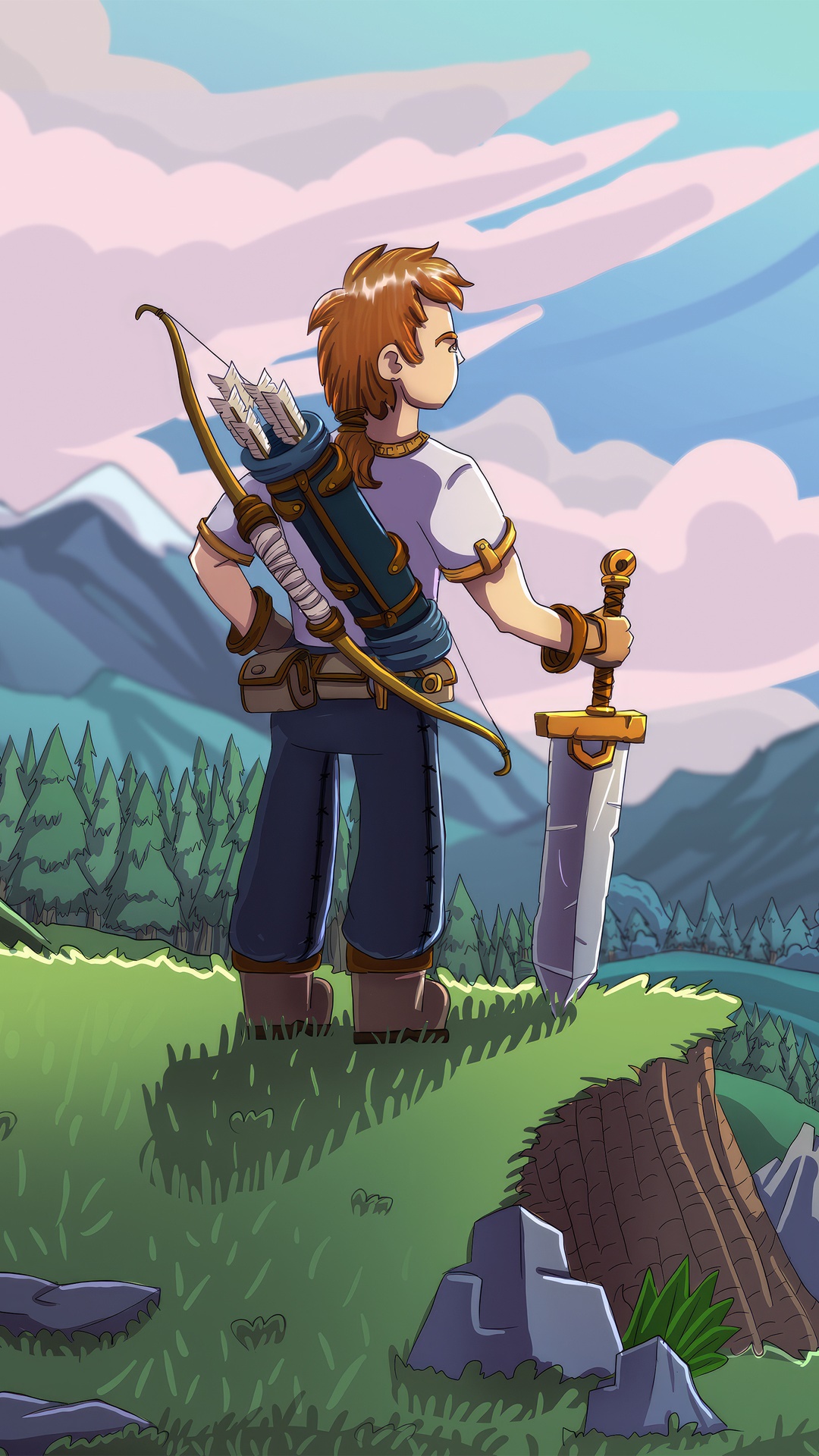 Arcane Vale Archer with Sword and Bow HD Phone Wallpaper