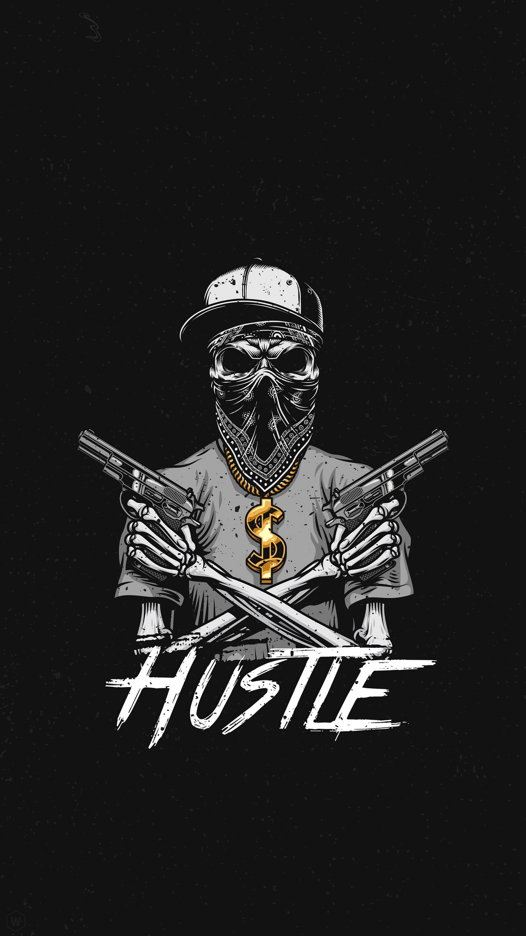 Skeleton with guns and dollar sign necklace HD Phone Wallpaper