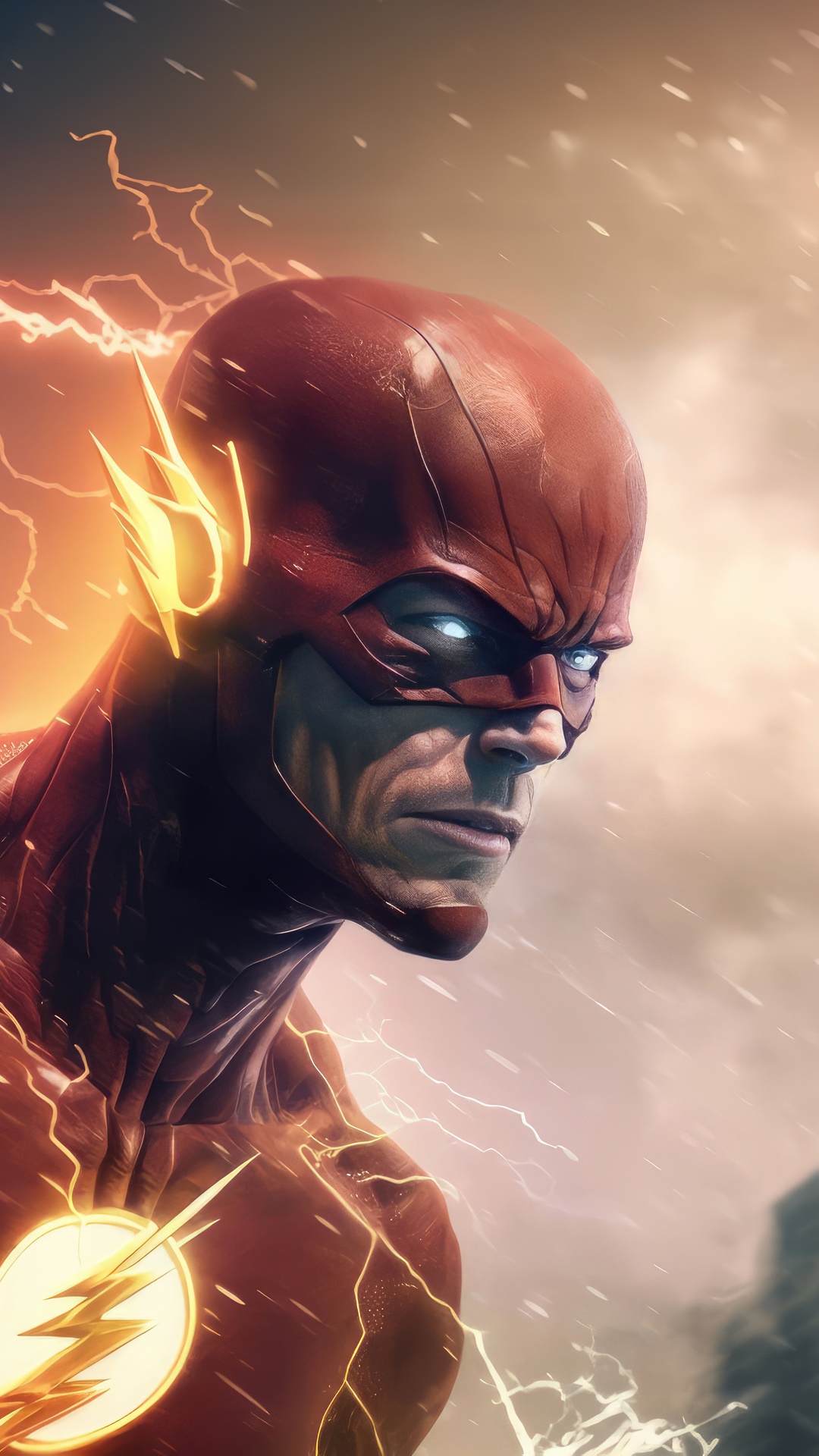 The Flash in a red suit with lightning effects HD Phone Wallpaper