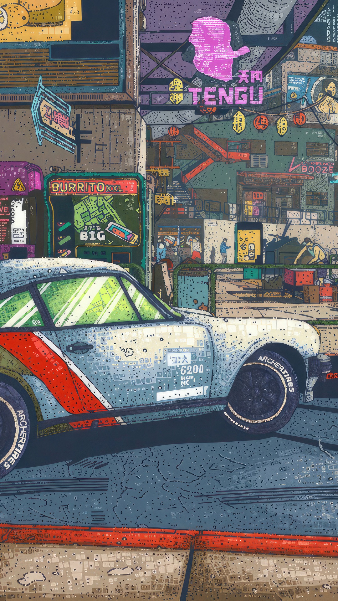 Porsche 911 in a Cyberpunk City HD Phone Wallpaper