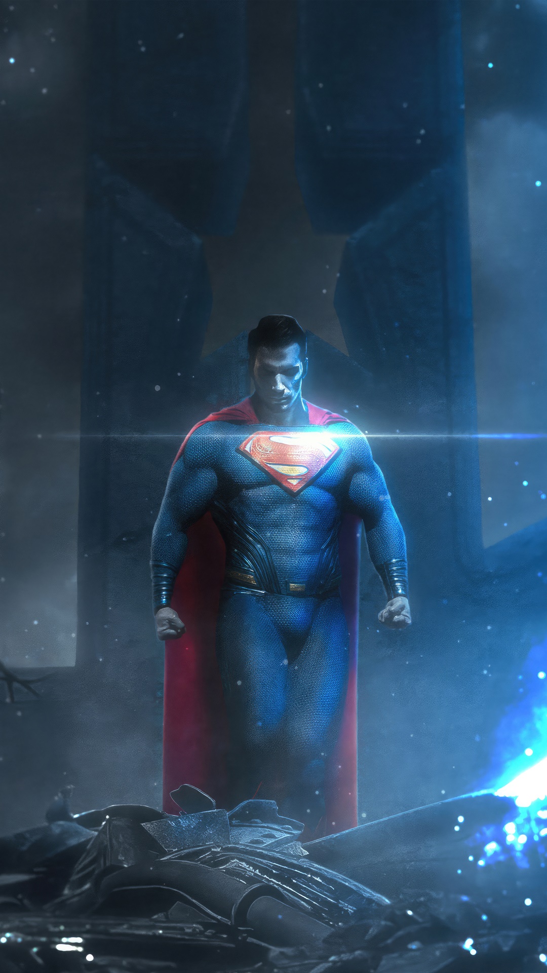 Superman standing in ruins HD Phone Wallpaper