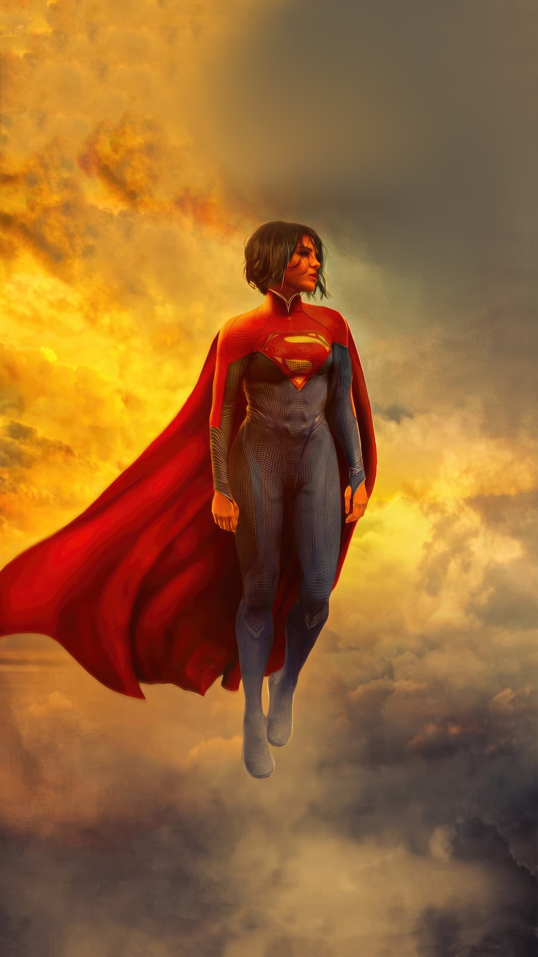 Supergirl flying in the sky HD Phone Wallpaper