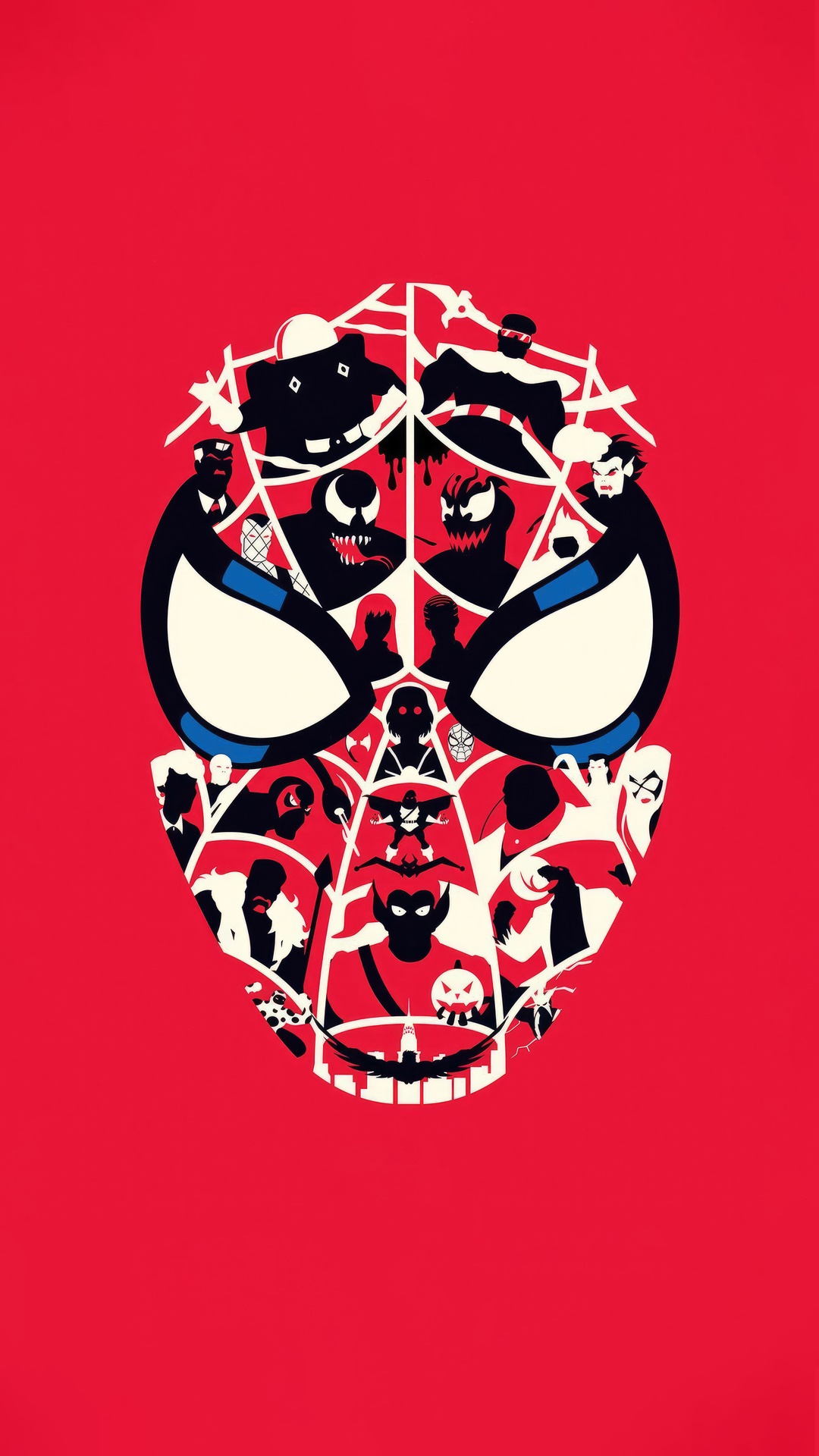 Spiderman mask filled with Marvel villains and heroes HD Phone Wallpaper