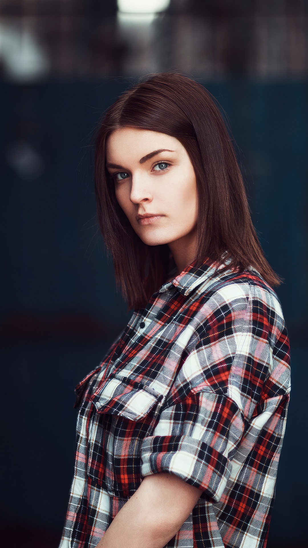 Young woman in a plaid shirt HD Phone Wallpaper