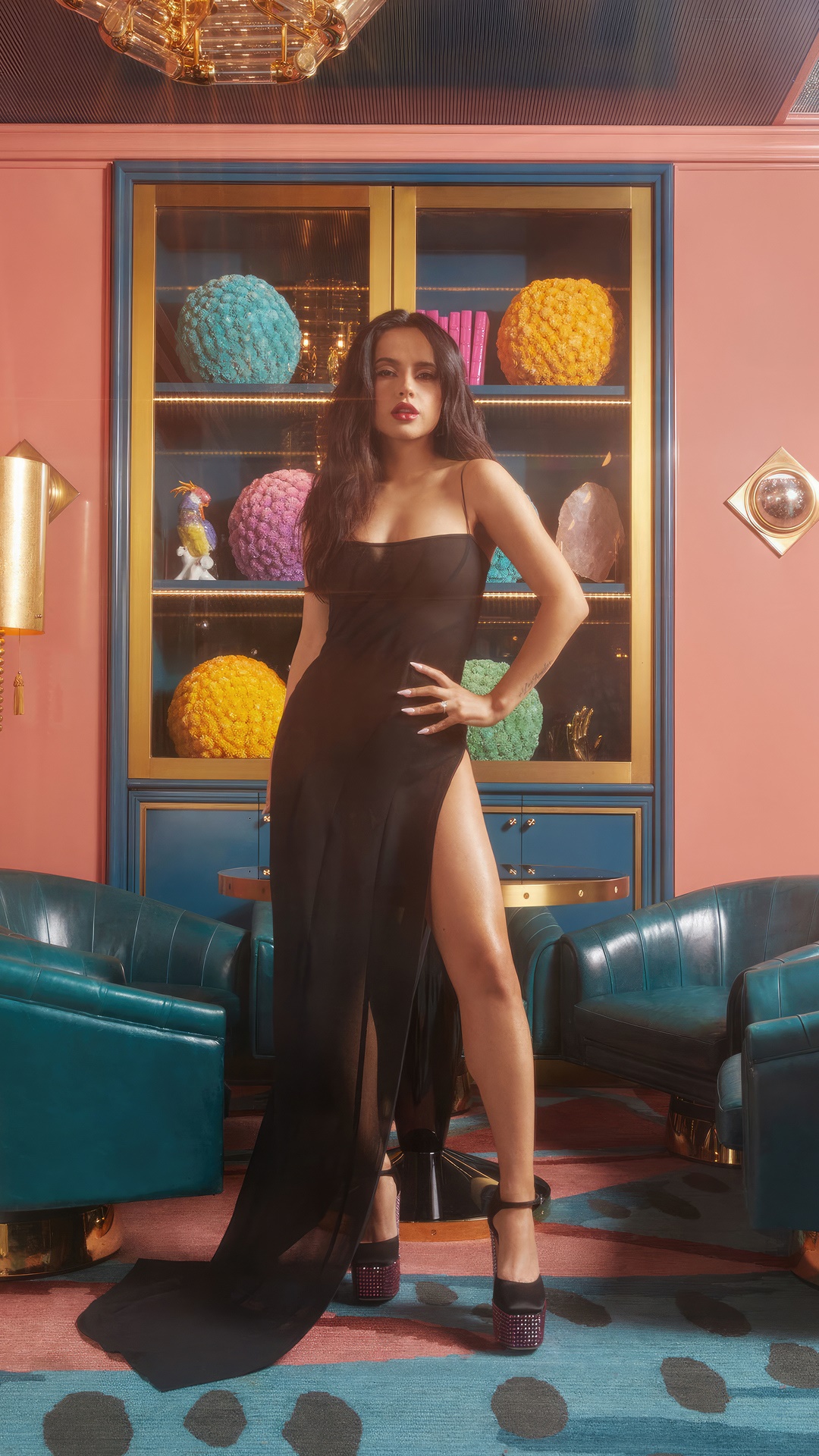 Becky G in a black dress HD Phone Wallpaper