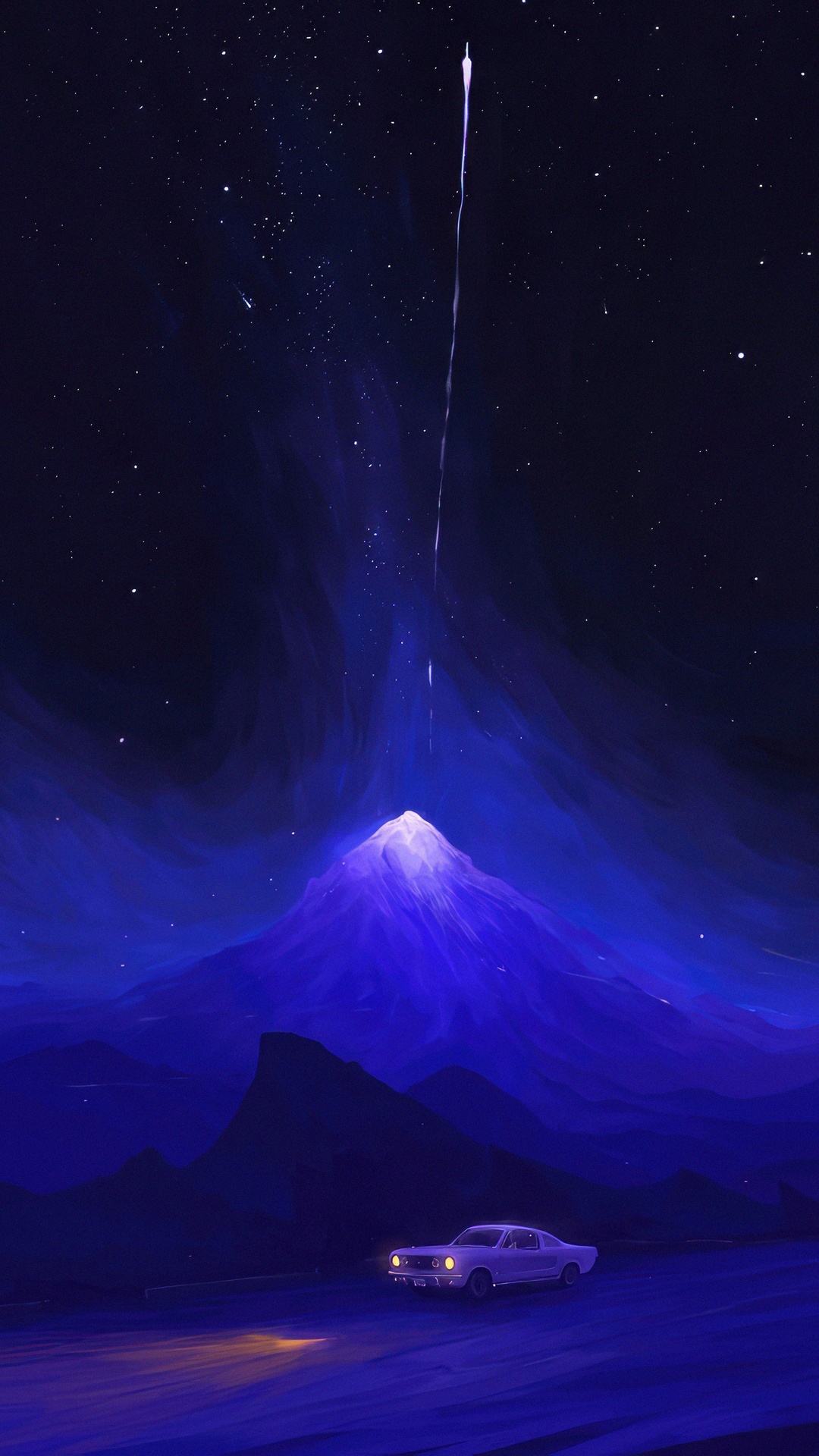 Digital art of a mountain under a starry sky HD Phone Wallpaper