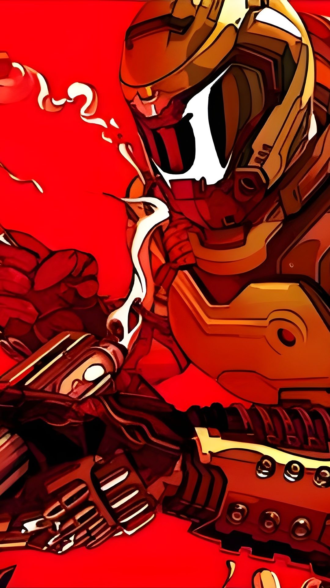 Doom Slayer in armor with smoke HD Phone Wallpaper