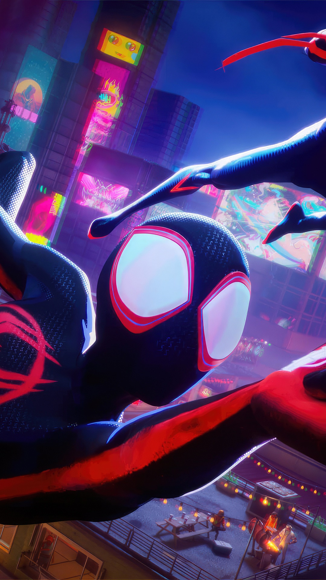 Spider-Man in a neon city HD Phone Wallpaper