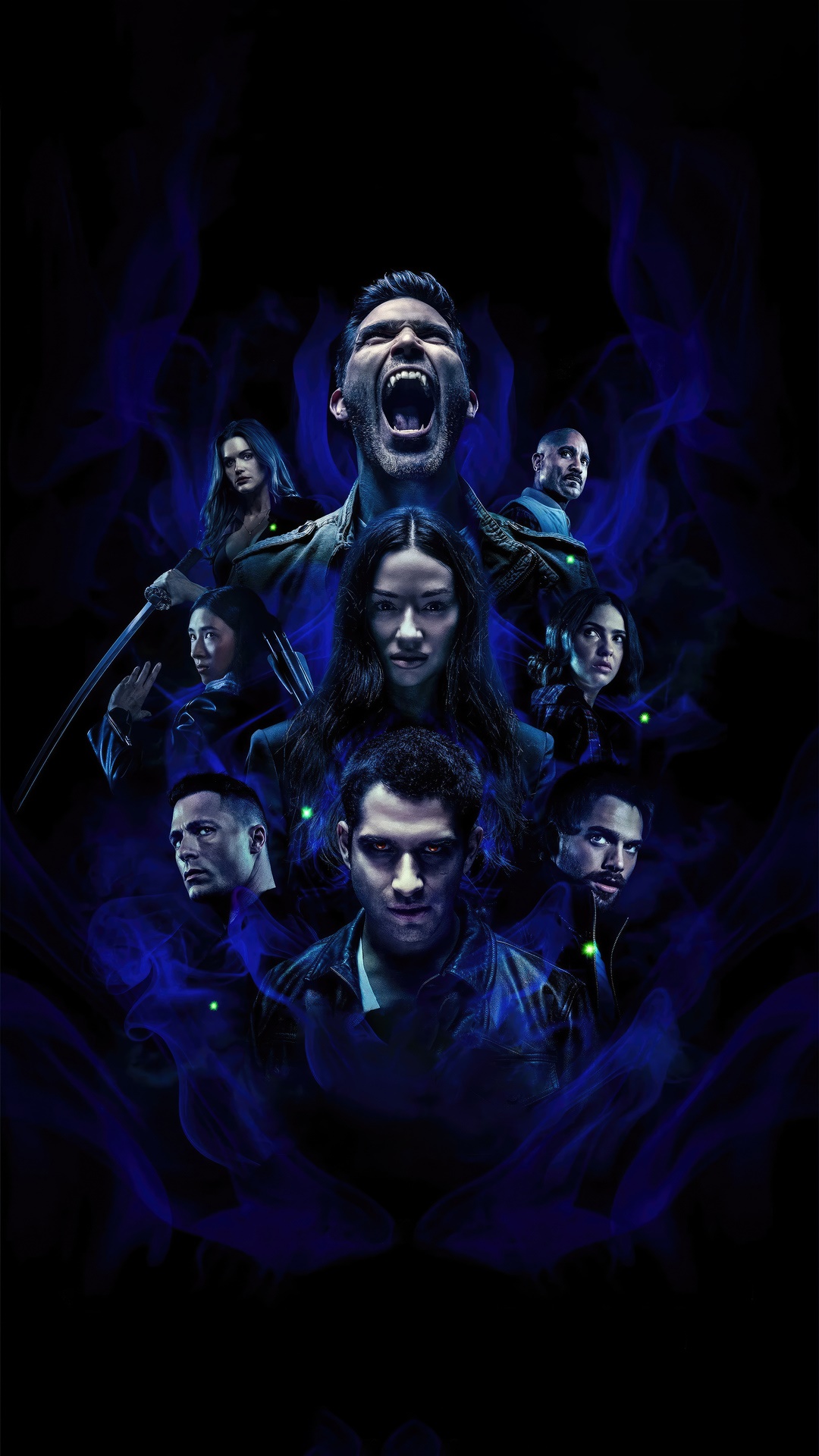 Teen Wolf characters with blue smoke HD Phone Wallpaper