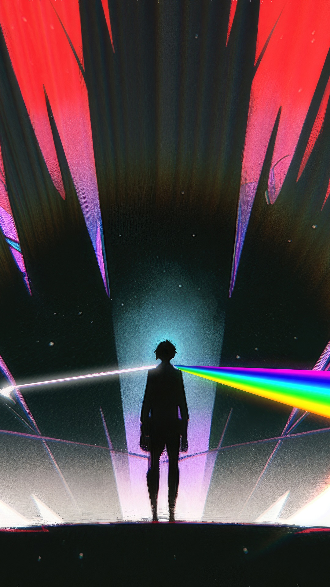 Silhouette of a person with a rainbow prism HD Phone Wallpaper
