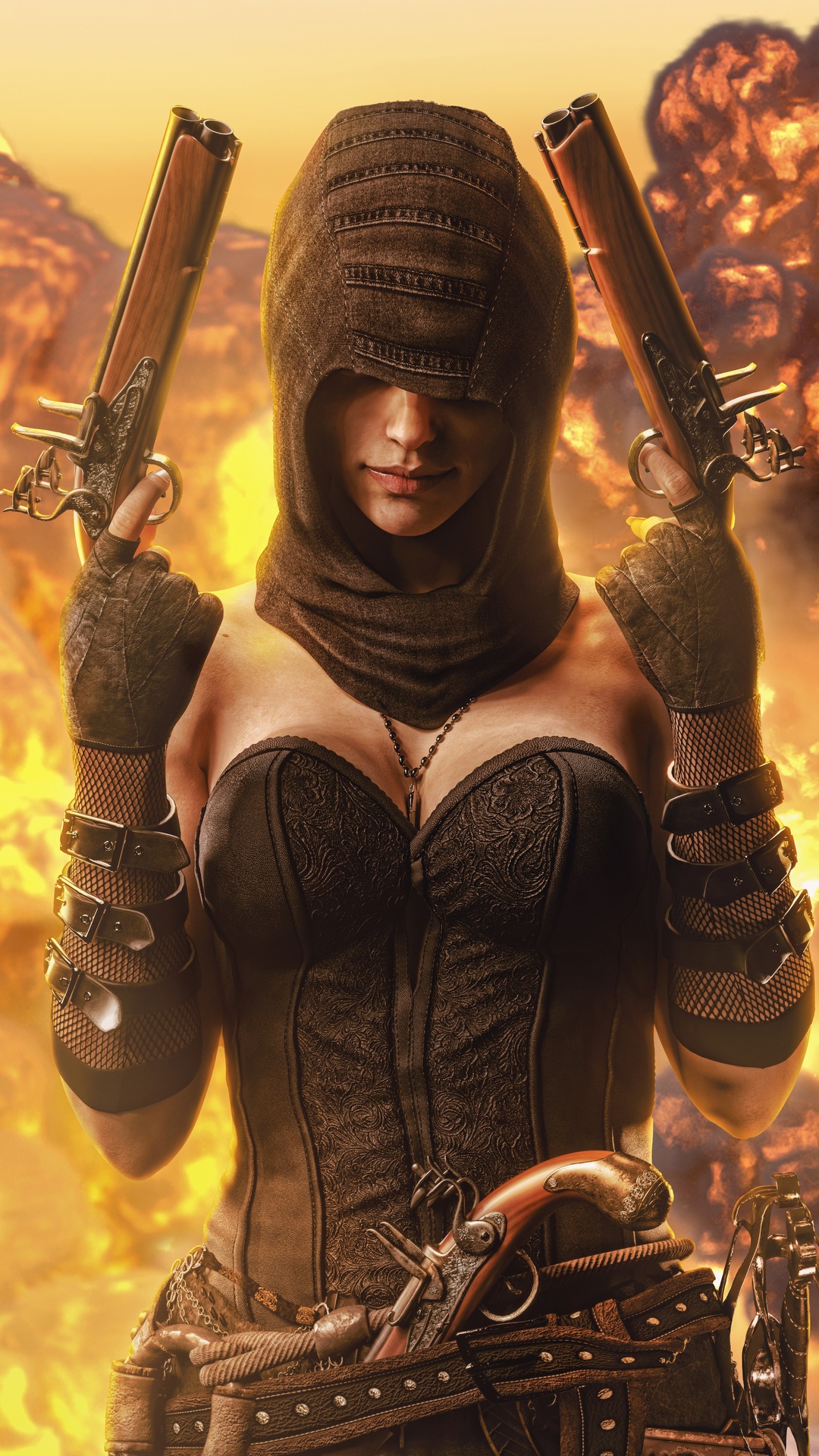 Warrior with dual flintlock pistols HD Phone Wallpaper