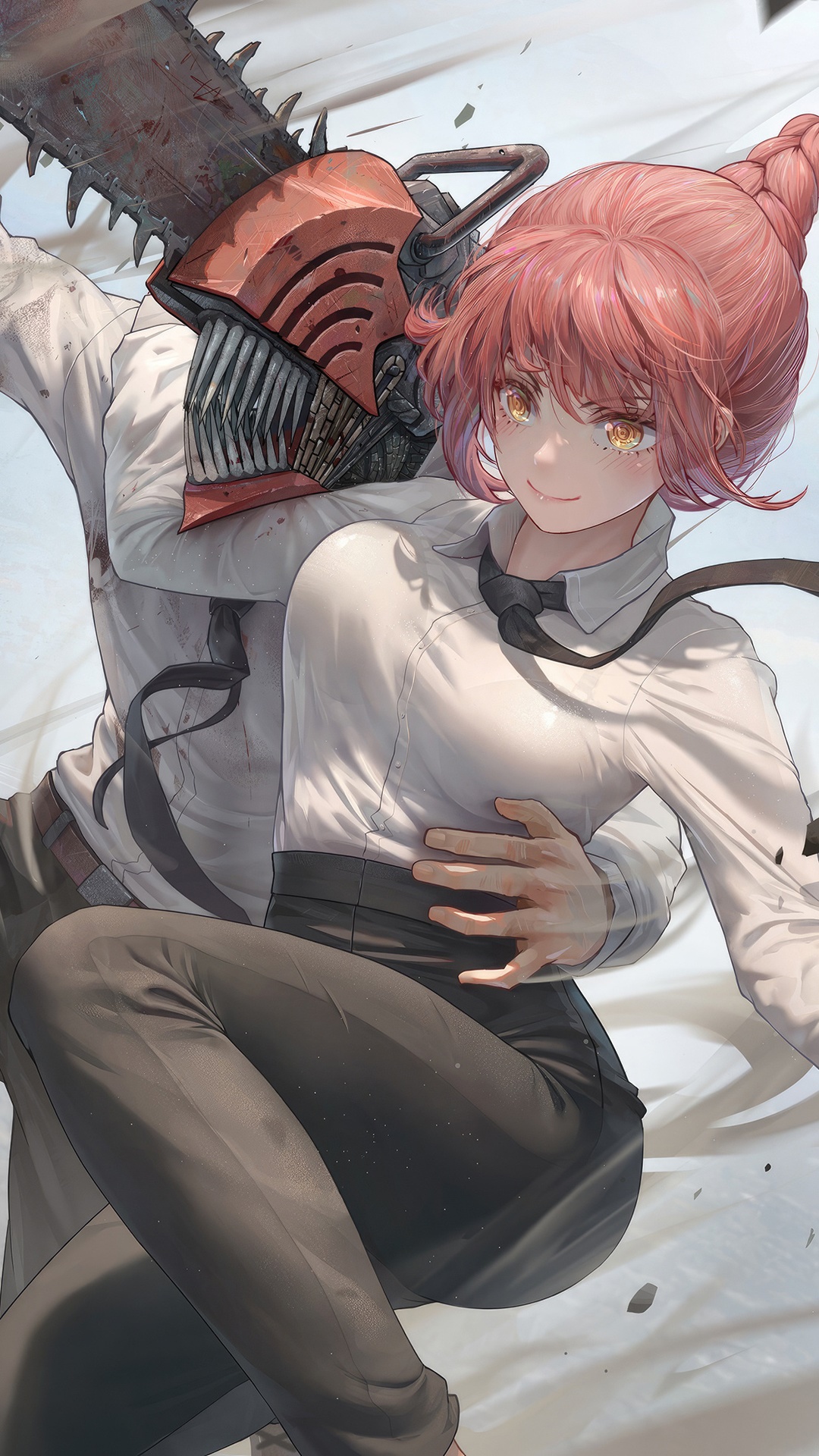Chainsaw Man Makima and Denji embrace HD Phone Wallpaper