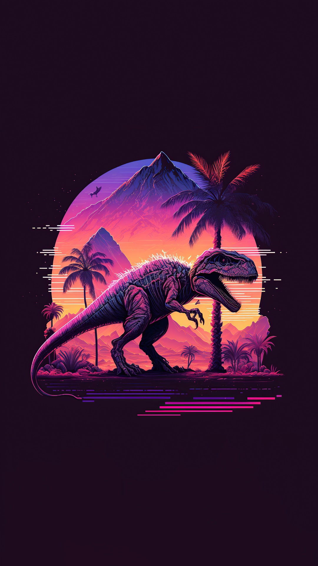 Retrowave T-Rex Dinosaur Artwork HD Phone Wallpaper