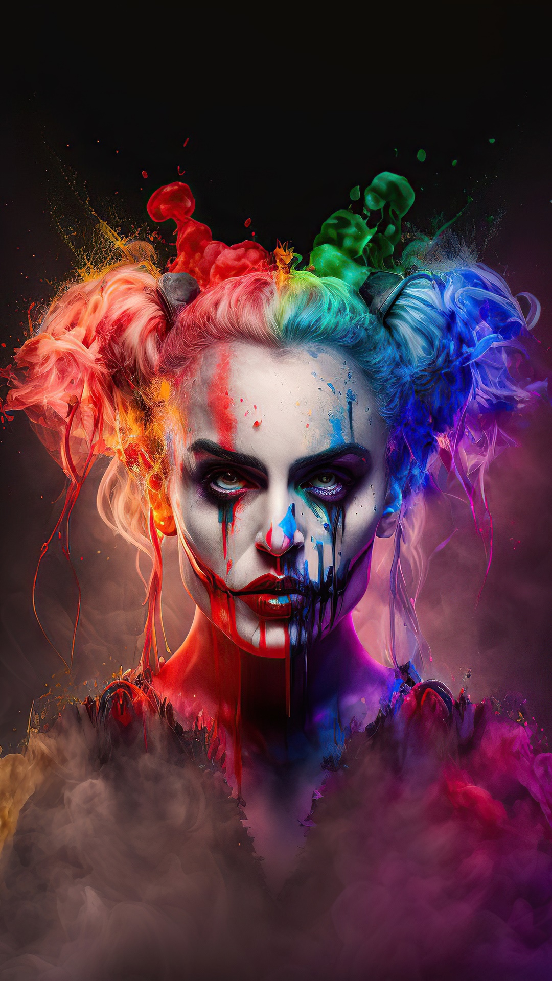 Harley Quinn with colorful paint splashes HD Phone Wallpaper