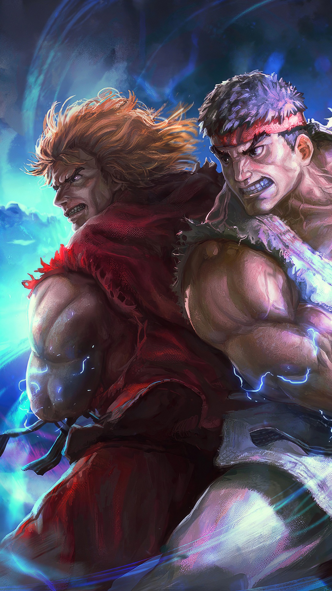 Ryu and Ken from Street Fighter in battle HD Phone Wallpaper