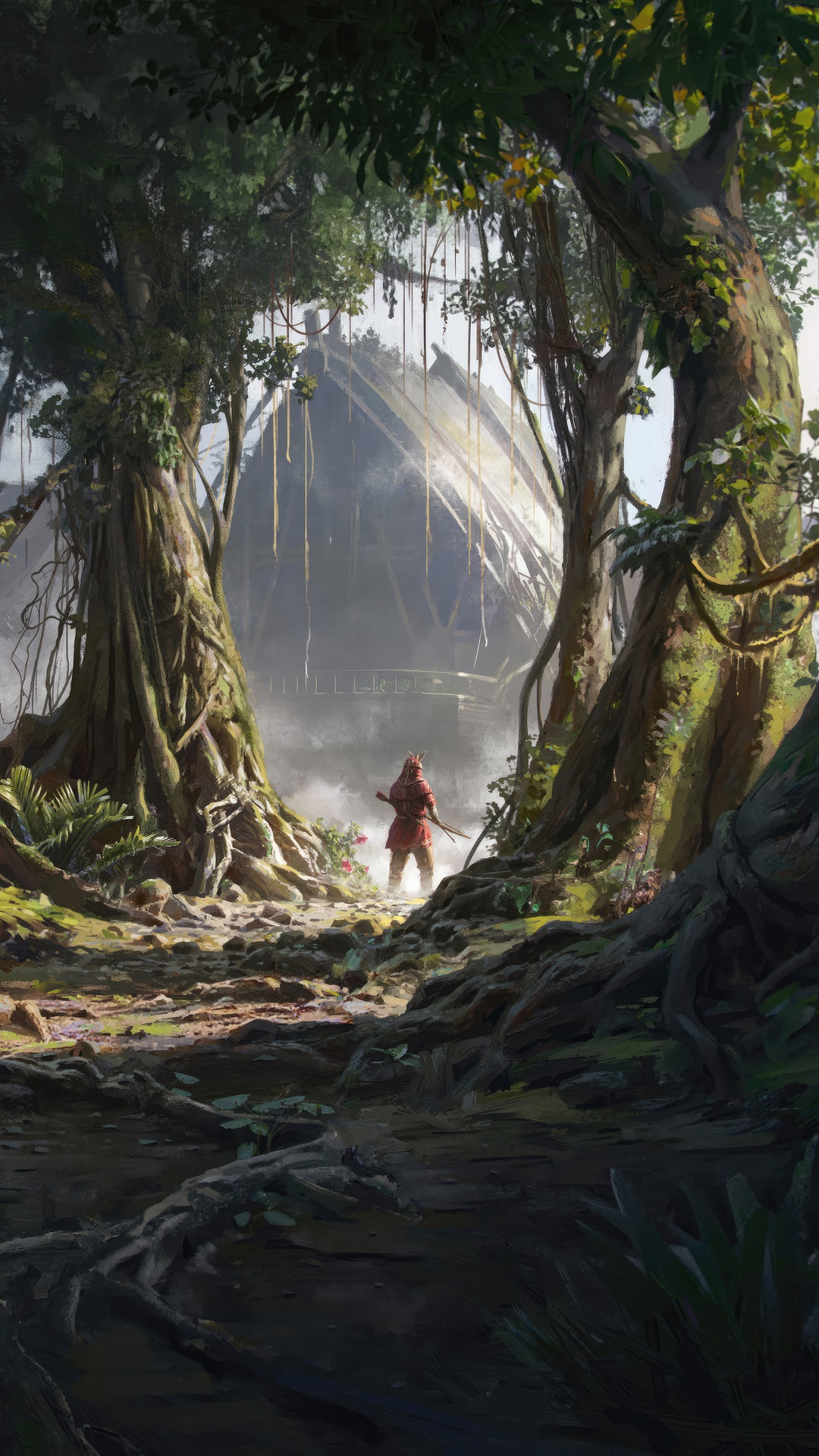 Samurai in a jungle ruins HD Phone Wallpaper