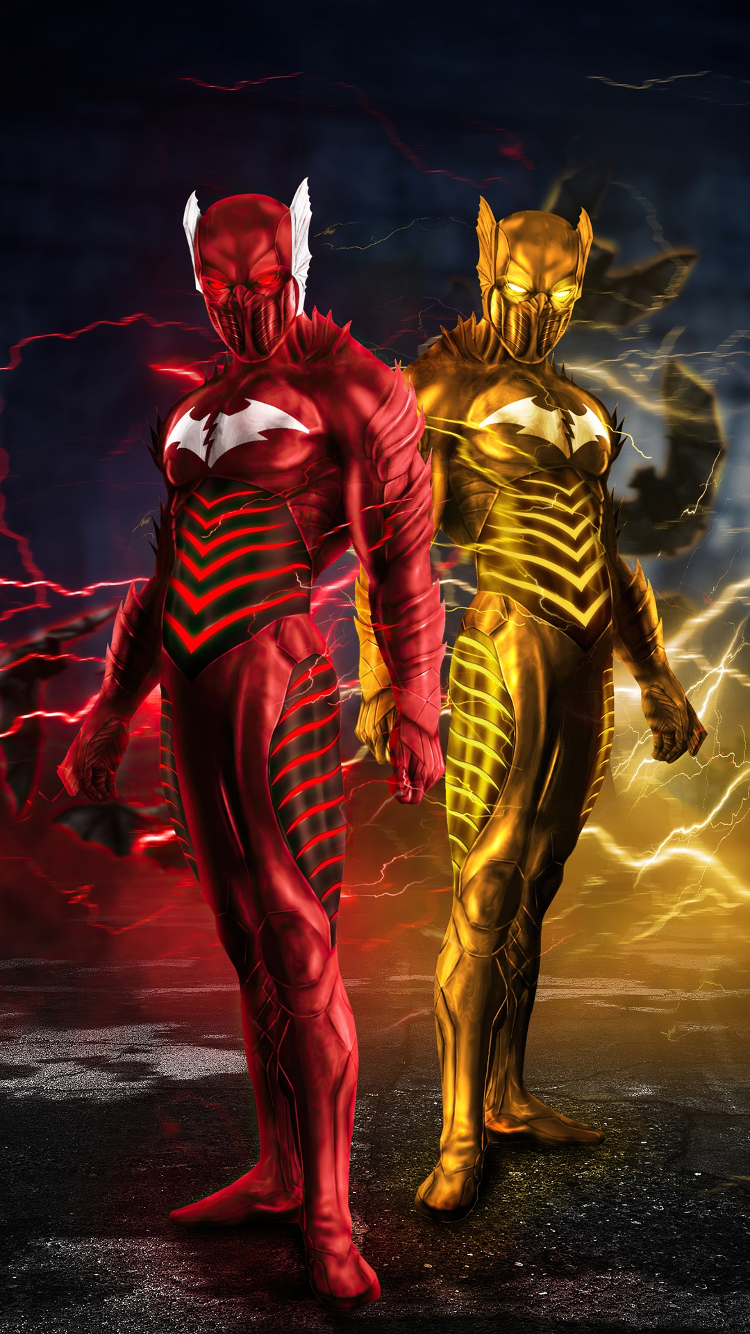 The Flash and Reverse-Flash Batman suits HD Phone Wallpaper