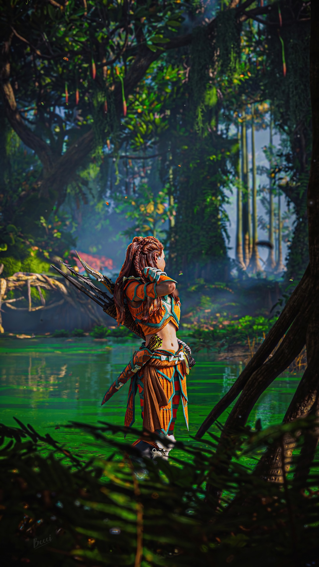 Aloy from Horizon Forbidden West in a forest HD Phone Wallpaper