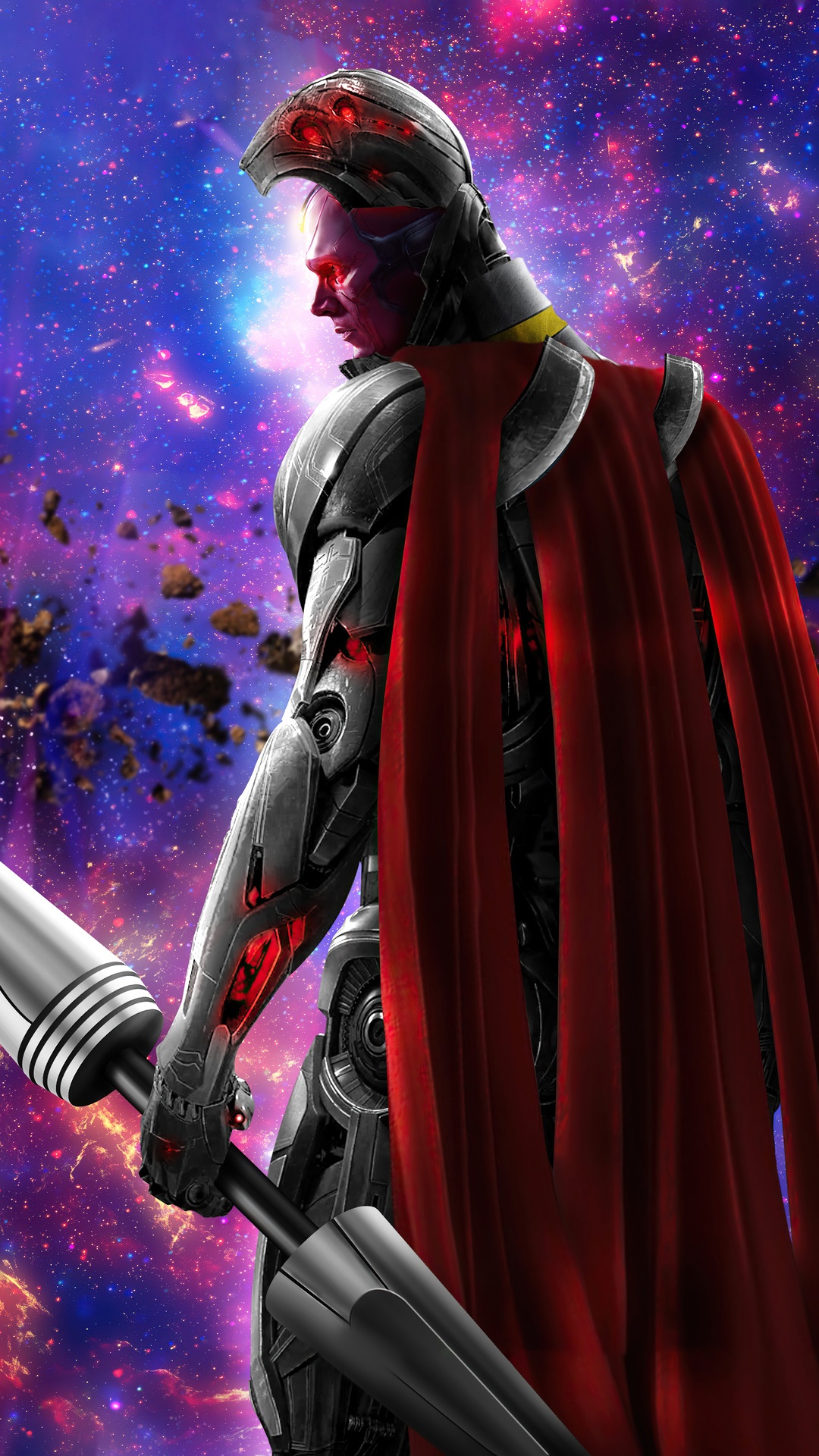 Ultron with a red cape in space HD Phone Wallpaper
